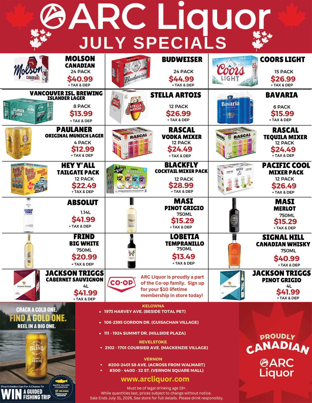 ARC Liquor July monthly Specials Flyer